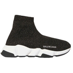 Balenciaga Women Speed Sock Trainer White Black Gold Lurex Runner Sneakers 42